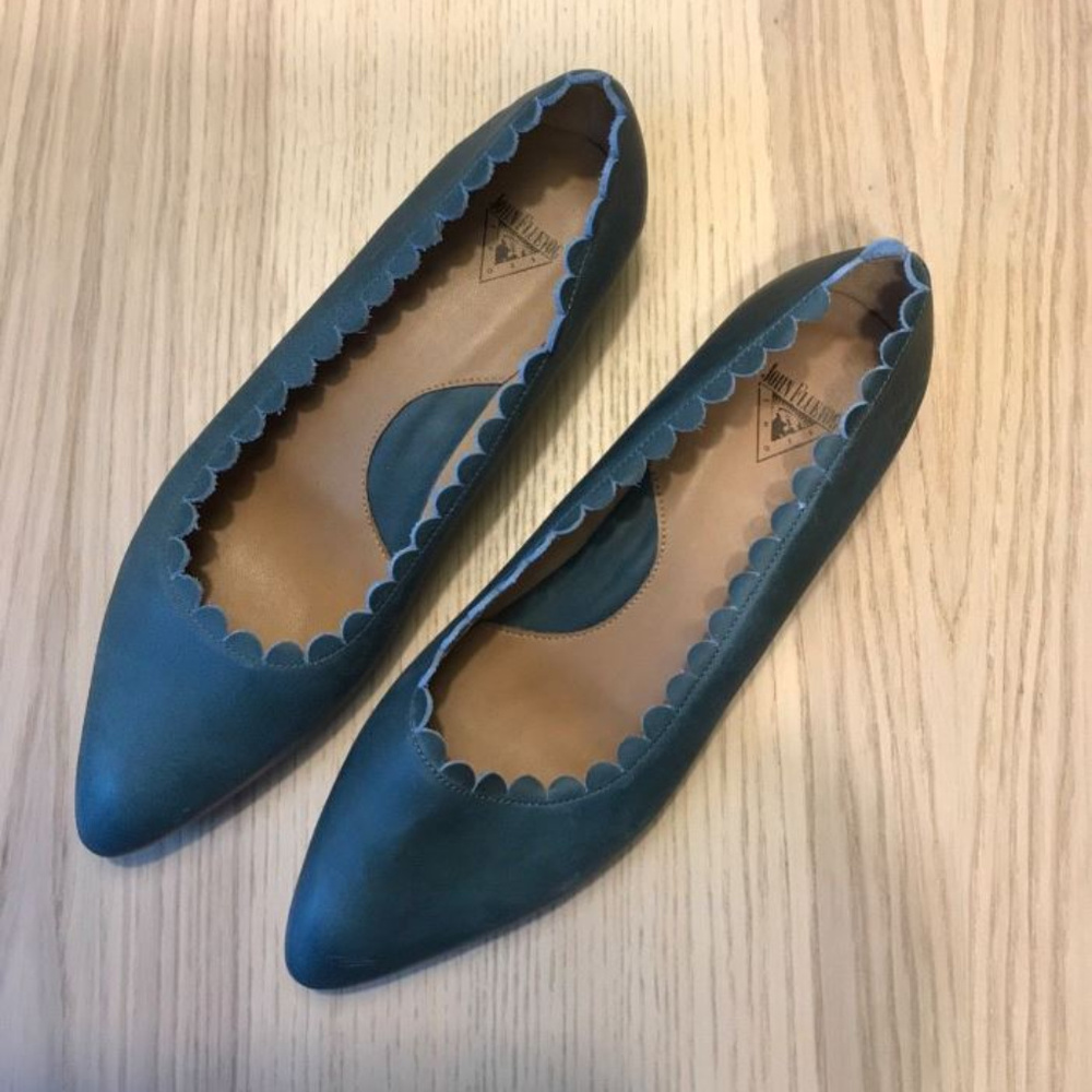 Fluevog Wind Pointed Scalloped Ballter Blue Flat